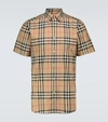 Burberry Cotton Shirt With Checked Pattern And Pockets In Beige