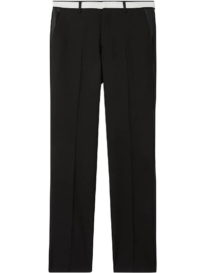 Burberry Classic Fit Lambskin Detail Wool Tailored Trousers In Black