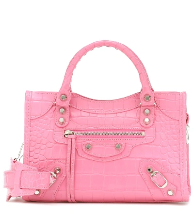 Balenciaga Classic City Mini Croc-effect Leather Tote In Pink