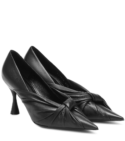 Balenciaga Drapy Knot-front Leather Mules In Black