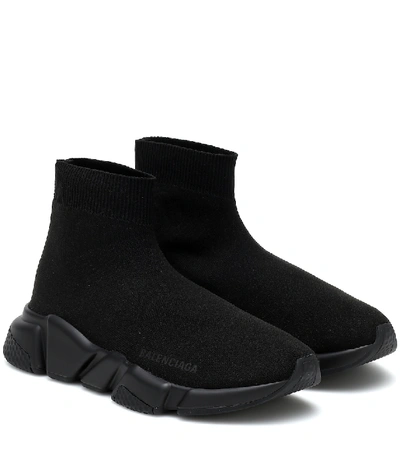 Balenciaga Speed Stretch-knit High-top Sneakers In Black/black
