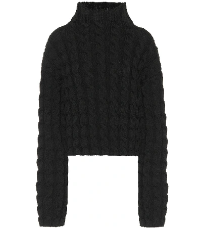 Balenciaga Cropped Cable-knit Turtleneck Jumper In Black