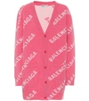 BALENCIAGA LOGO-INTARSIA STRETCH-WOOL CARDIGAN,P00487700