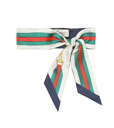 Gucci Horsebit And Web Stripe-print Silk-faille Scarf In Ivory