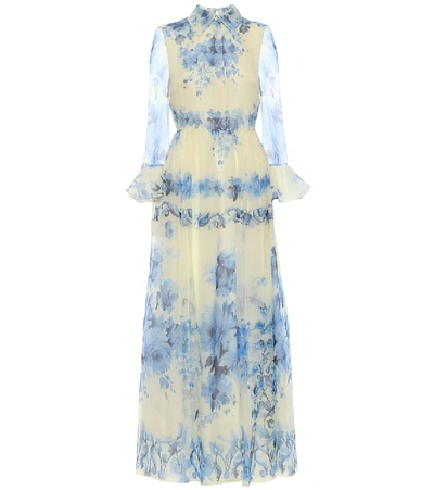 Valentino Women's Floral Silk Collared Gown In Avorio Blue