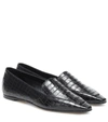 Aeyde Aurora Glossed Croc-effect Leather Loafers In Black