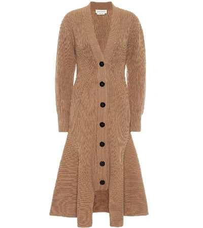 Alexander Mcqueen Wool And Cashmere Longline Cardigan In Camel