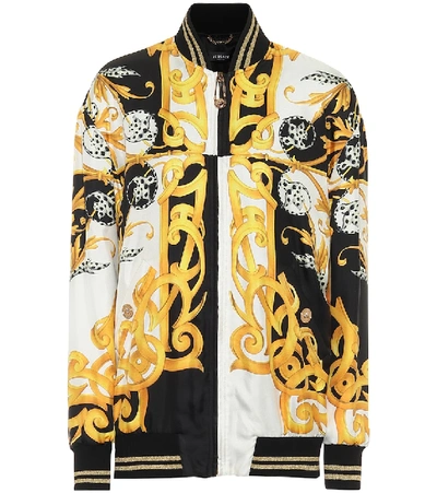 Versace Quilted Silk Twill Bomber Jacket In Black
