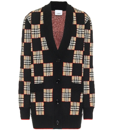 Burberry Checked Intarsia Wool-blend Cardigan In Black