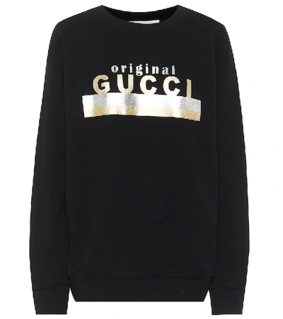 Gucci Logo Print Cotton Jersey Sweatshirt In Black