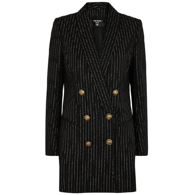 Balmain Striped Wool Blend Jacket Mini Dress In Black,gold