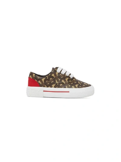 Burberry Kids' Printed Faux Leather Lace-up Sneakers In Brown