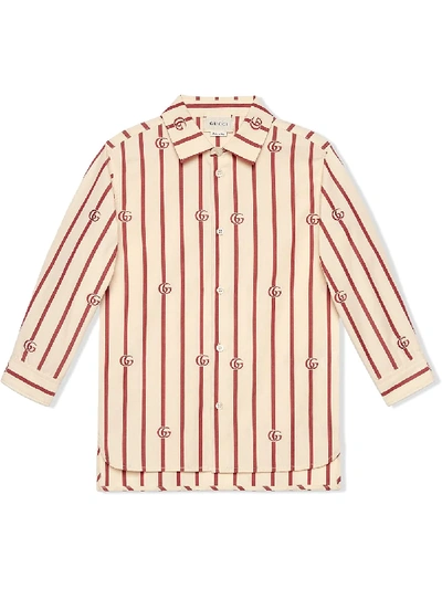 Gucci Kids' Striped Cotton Poplin Shirt In Off White,red