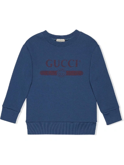Gucci Kids' Logo-print Long-sleeved Sweatshirt In Indaco