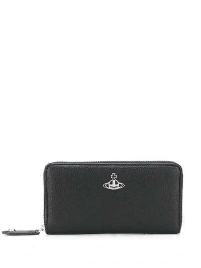 Vivienne Westwood Anglomania Logo Plaque Pebbled Effect Wallet In Black