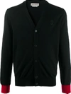 ALEXANDER MCQUEEN CONTRASTING-CUFF WOOL KNIT CARDIGAN