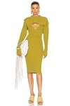 Bottega Veneta Long-sleeve Ribbed Knit Sweater Dress In Pear