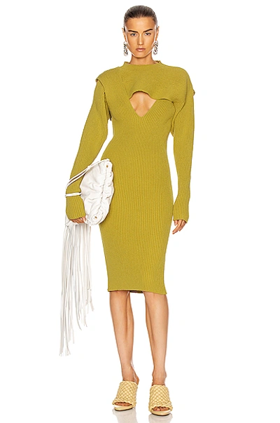 Bottega Veneta Long-sleeve Ribbed Knit Sweater Dress In Yellow