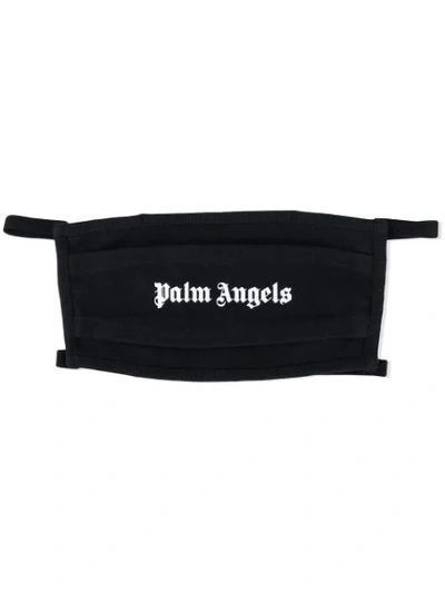 Palm Angels Logo印花棉质平纹针织口罩 In Black
