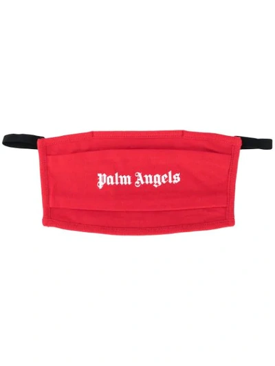 Palm Angels Red Logo Cotton Face Mask In Black