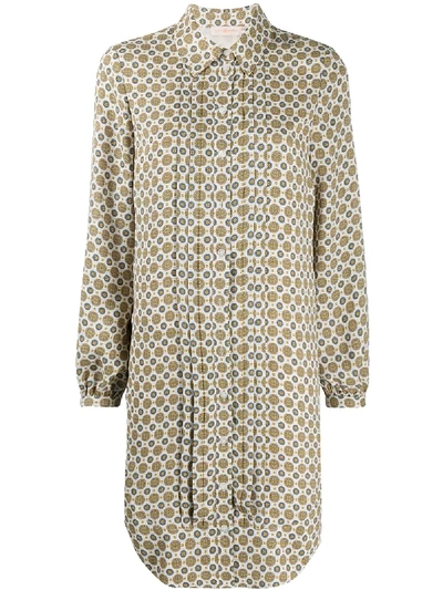 Tory Burch Cora Logo Print Long Sleeve Shirtdress In White