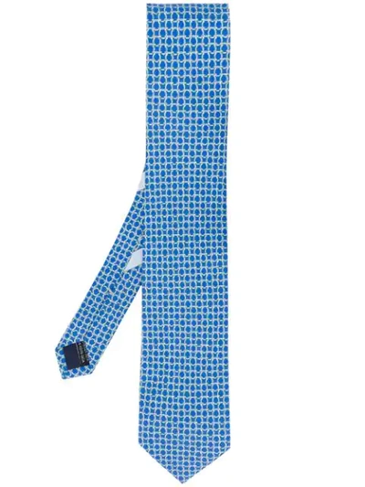 Ferragamo Silk Gancini Pattern Tie In Blue