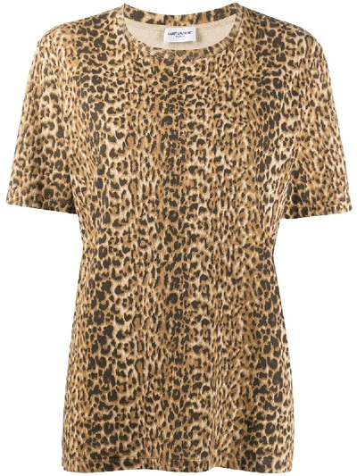 Saint Laurent Leopard Print T-shirt In Brown,beige