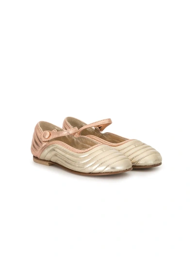 Fendi Teen Ankle Strap Ballerina Shoes In Gold