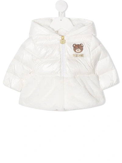 Moschino Babies' Padded Hooded Jacket In White