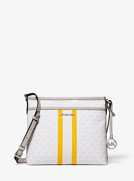 Michael Kors Bedford Small Logo Stripe Crossbody Bag In White | ModeSens