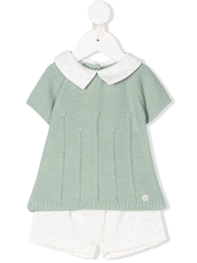 Paz Rodriguez Babies' Knitted Spread-collar Romper In Green