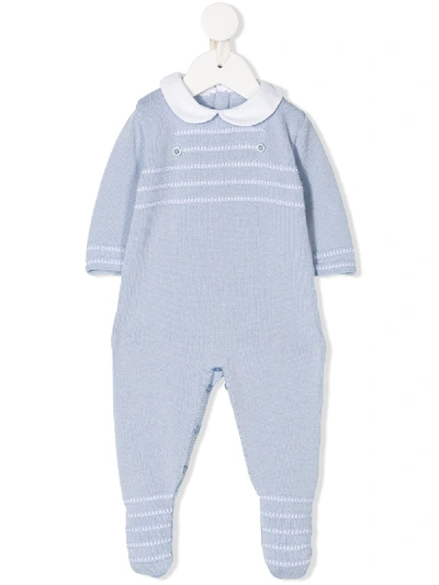 Paz Rodriguez Babies' Fine-knit Spread-collar Pyjamas In Blue