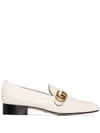 GUCCI WHITE GG MARMONT LEATHER LOAFERS
