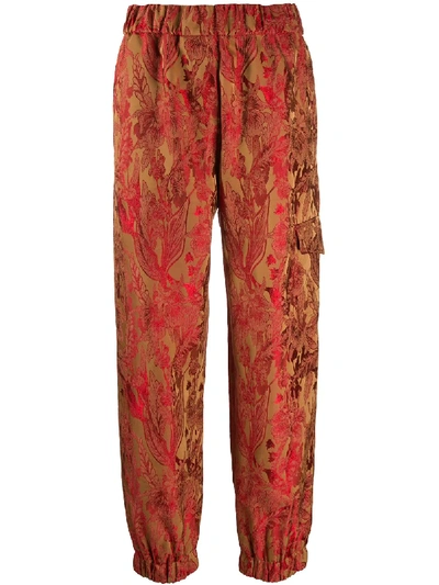 Alberto Biani Floral-jacquard Cargo Trousers In Red