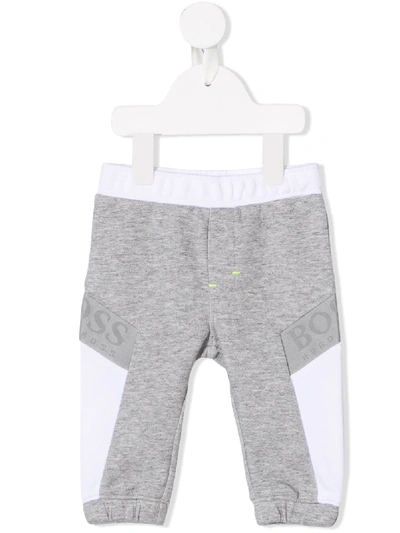 Hugo Boss Babies' Logo Stripe Track Pants In Grey