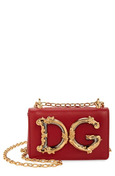 Dolce & Gabbana Micro D & G Girls Leather Crossbody Bag In Red
