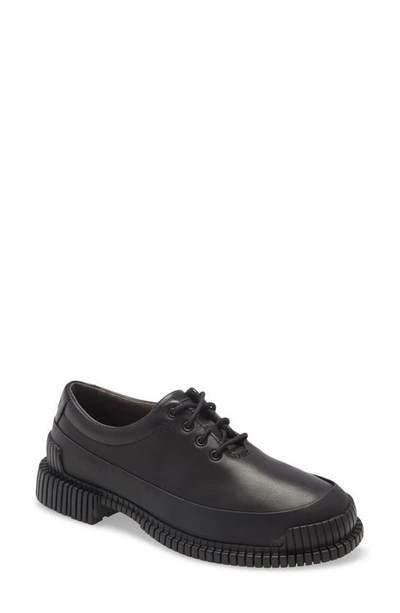 Camper Pix Leather And Recycled Polyester Derby Shoes In Black/ Black Leather
