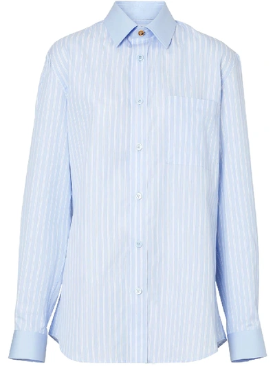 Burberry Vertical-stripe Long-sleeve Shirt In Blau