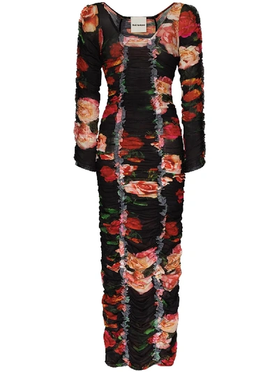 Molly Goddard Roma Gathered Floral-print Mesh Maxi Dress In Red