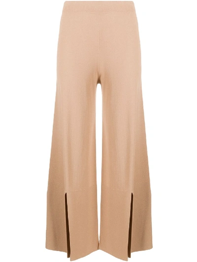 D-exterior Slit Details Knitted Trousers In Brown