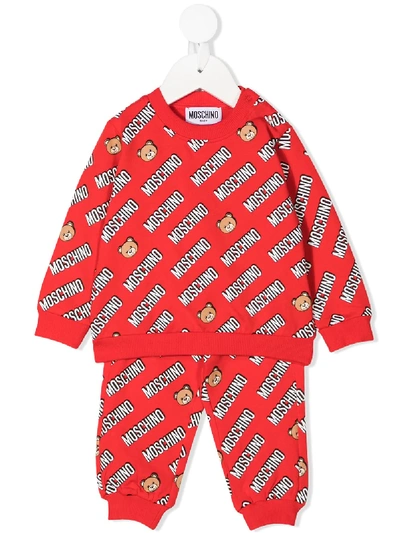Moschino Babies' Bears Logo Tracksuit Set In Red