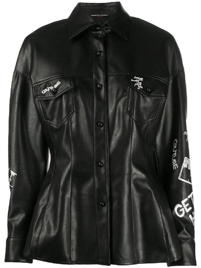 Ermanno Scervino Embroidered Faux-leather Shirt In Black