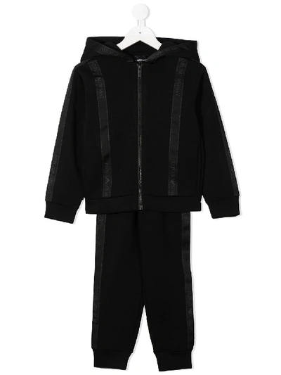 Emporio Armani Kids' Strip-panel Hooded Tracksuit In Black