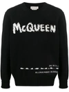 Alexander Mcqueen Man Black Mcqueen Graffiti Crew Neck Pullover