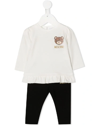 Moschino Babies' Teddy Bear 印花荷叶底边运动套装 In White