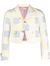 THOM BROWNE SQUARE PATCHWORK RAGLAN BLAZER