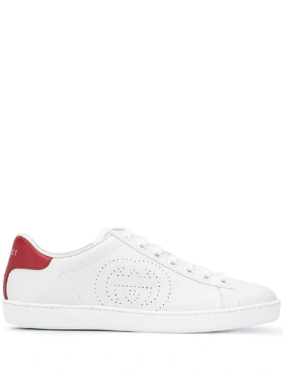 Gucci 白色 And 红色 Interlocking G New Ace 运动鞋 In White