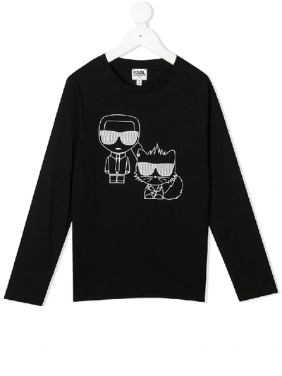 Karl Lagerfeld Kids' Choupette & Karl Print Jersey T-shirt In Black