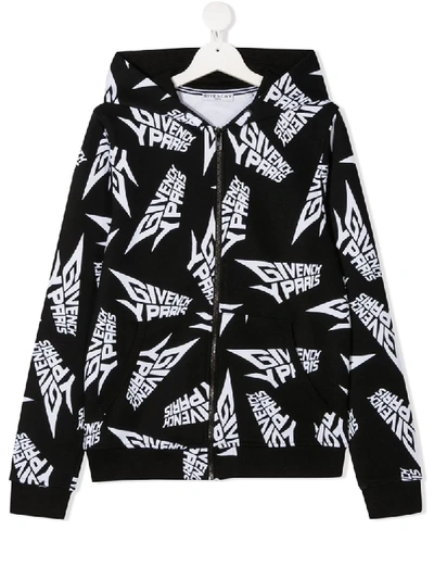 Givenchy Teen All-over Print Hoodie In Nero/bianco