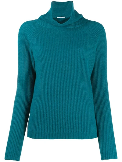 Allude Turtle Neck Ribbed Cashmere Jumper In Blue